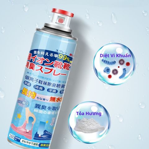 Chai Xịt Khử Mùi Giày Công Nghệ Bạc AG+ Dung Tích 260ml Khử Mùi Giày, Dép, Mũ Bảo Hiểm 24h