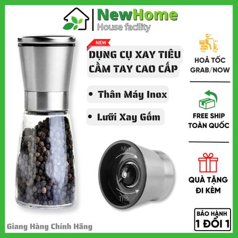 Dụng Cụ Xay Tiêu Cầm Tay Thủy Tinh Đa Năng Thân Máy Inox Lưỡi Xay Gốm Cao Cấp.