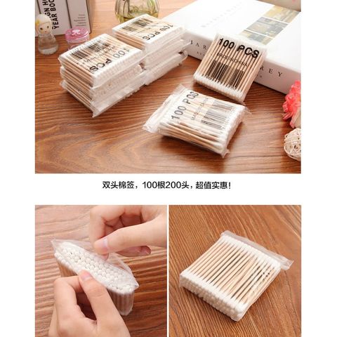 Gói 100 Chiếc Tăm Bông Ngoáy Tai Thân Gỗ, Bông Ngoáy Tai Hai Đầu Đa Năng An Toàn Vệ Sinh.