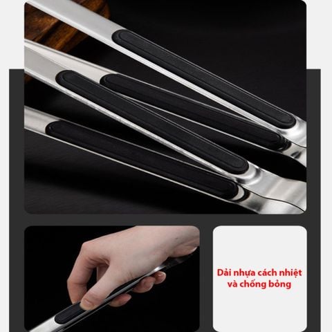 Kẹp Gắp Thức Ăn Bằng Inox Bọc Nhựa Chống Nóng Cao Cấp, Gắp Đồ Nướng - Chiên Đồ Ăn Tiện Lợi.