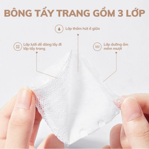 Bông Tẩy Trang Cotton Hai Mặt Dùng Một Lần 3 Lớp Siêu Mềm Hàng Nhập Khẩu [Set 222 Miếng]