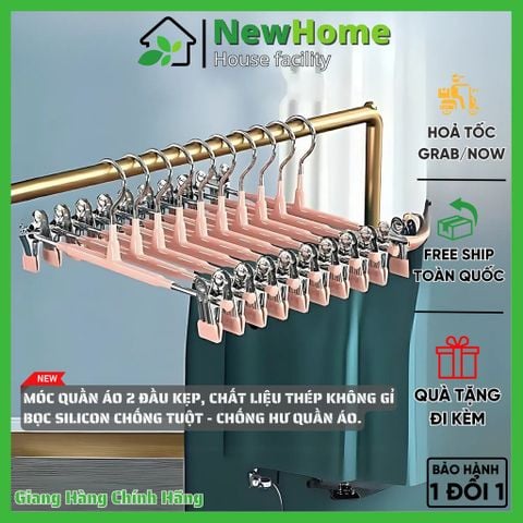 Móc Quần Áo 2 Đầu Kẹp Chất Liệu Thép Không Gỉ Bọc Silicon Chống Tuột Chống Hư Quần Áo.