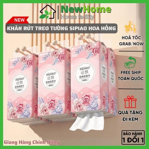 Khăn Rút Treo Tường SIPIAO Hoa Hồng Bịch 1000 Tờ - 4 Lớp Dai Mềm Từ Bột Tre