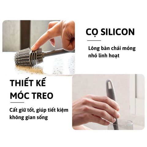 Cọ Rửa Ly Silicon Mềm Dẻo Cán Dài, Vệ Sinh Ly, Cốc, Bình Sữa Hiệu Quả - Không Gây Trầy Xước.
