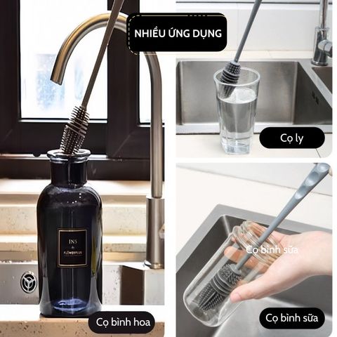 Cọ Rửa Ly Silicon Mềm Dẻo Cán Dài, Vệ Sinh Ly, Cốc, Bình Sữa Hiệu Quả - Không Gây Trầy Xước.
