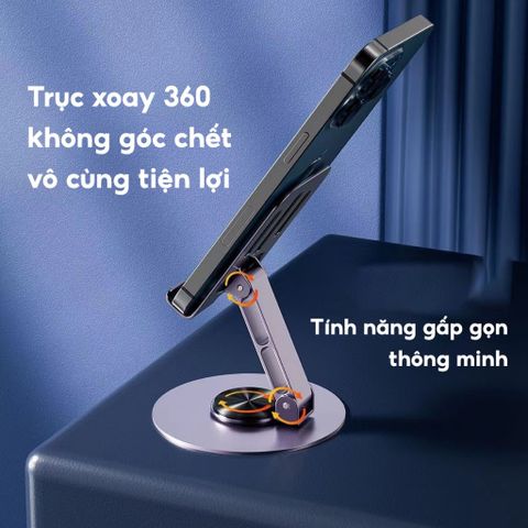 Giá Đỡ Điện Thoại Máy Tính Bảng Xoay 360 Hợp Kim Nhôm, Kệ Điện Thoại Xem Phim Livestream.