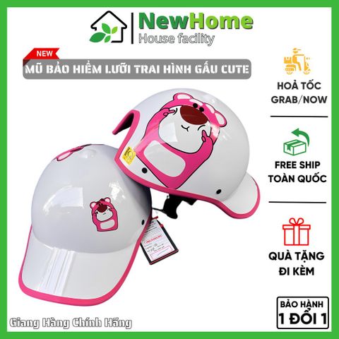 Mũ Bảo Hiểm Lưỡi Trai Hình Gấu Cute Có Khoét Lỗ Buột Tóc Tiện Lợi.