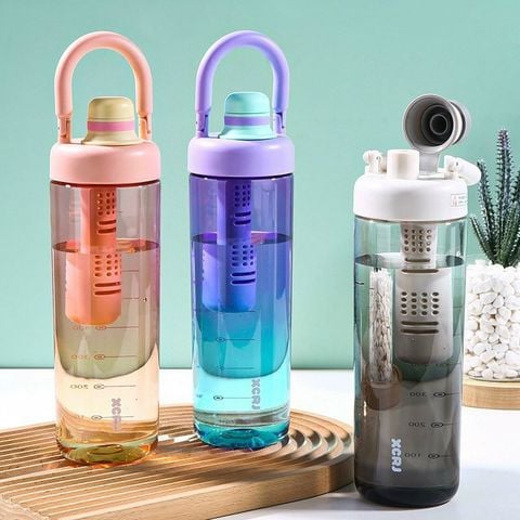 Bình Nước Nhựa 1000ML Có Lõi Ngâm Detox Kèm Quai Sách Đi Dã Ngoại - Thể Thao Tiện Dụng.