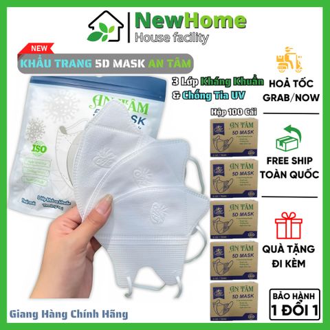 Khẩu Trang 5D Mask An Tâm 3 Lớp Kháng Khuẩn & Chống Tia UV - Hộp 100 Cái.