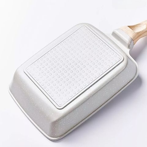 Chảo Chống Dính Vuông Đáy Từ Cán Gỗ Cao Cấp Chiên Trứng Cuộn Dùng Cho Mọi Loại Bếp.
