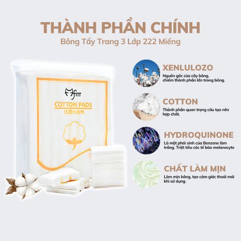 Bông Tẩy Trang Cotton Hai Mặt Dùng Một Lần 3 Lớp Siêu Mềm Hàng Nhập Khẩu [Set 222 Miếng]