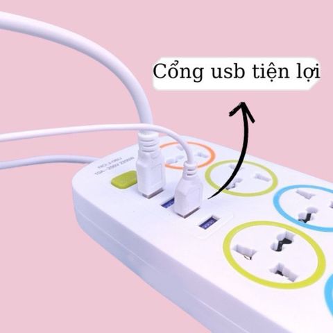 Ổ Cắm Điện Đa Năng 6 Lỗ Tích Hợp 4 Cổng USB Sạc Điện Thoại Tiện Dụng