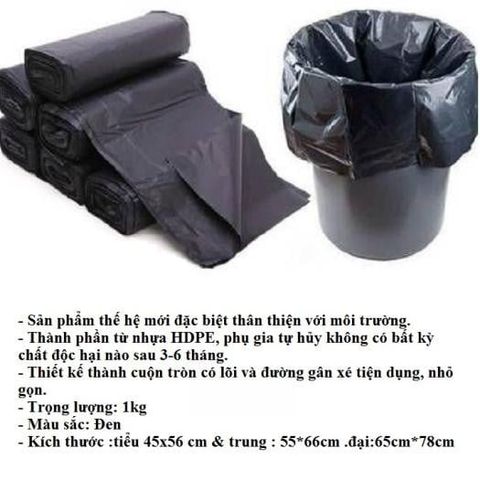 Combo 3 Cuộn Túi Rác Tự Phân Hủy - Bao Rác Đen Size Lớn