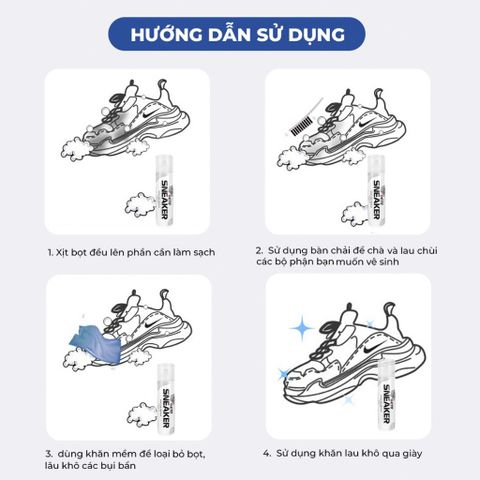 Chai Xịt Giày Sneaker Dạng Bọt Tuyết, Vệ Sinh, Làm Sạch - Khử Mùi Hôi Giày Hàng Nội Địa Trung.