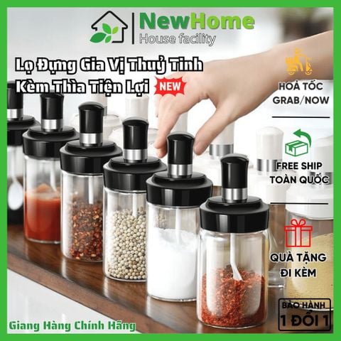 Lọ Đựng Gia Vị Thuỷ Tinh Kèm Thìa, Hũ Dựng Gia Vị Chịu Nhiệt Tiệt Trùng Cao Cấp Đảm Bảo An Toàn VSTP