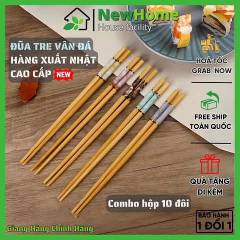 Set Hộp 10 Đôi Đũa Tre Vân Đá Hàng Xuất Nhật Cao Cấp