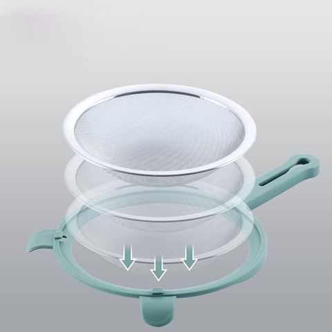 Rây Lọc Cháo Cán Nhựa Cao Cấp Chống Nóng Thiết Kế Treo Tiện Dụng - Lưới Lọc Inox Không Ghỉ.