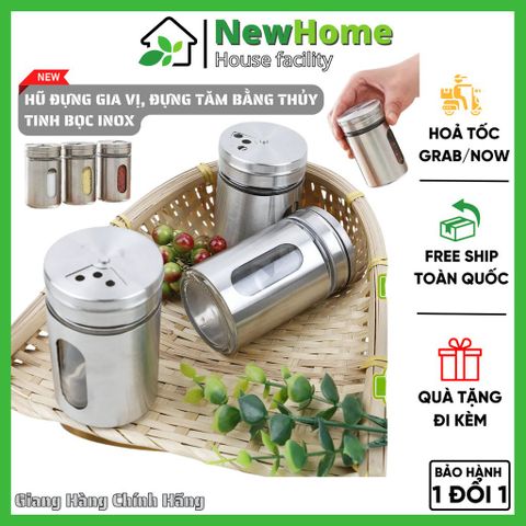 Hũ Đựng Gia Vị, Đựng Tăm Bằng Thủy Tinh Bọc Inox Cao Cấp Sang Trọng Tiện Dụng.