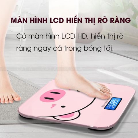Cân Điện Tử, Cân Sức Khỏe Thông Minh Hình Lợn Hồng Cute Có Màn Hình Led Cao Cấp Tặng Kèm Thước Dây.