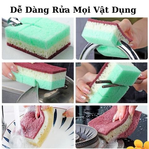 Gói 5 Miếng Bọt Biển 2 Mặt Cọ Rửa Chén Bát - Xoong Nồi Tiện Dụng Hàng Nội Địa Trung.
