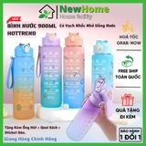 Bình Nước 900ML Hottrend Có Vạch Nhắc Nhở Uống Nước Tặng Kèm Ống Hút, Quai Sách và Sticker Dán.