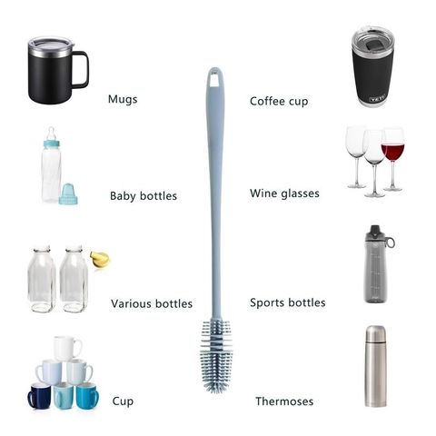 Cọ Rửa Ly Silicon Mềm Dẻo Cán Dài, Vệ Sinh Ly, Cốc, Bình Sữa Hiệu Quả - Không Gây Trầy Xước.