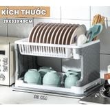 Giá Để Chén Đĩa 2 Tầng, Kệ Để Bát Có Khay Ráo Nước Tiện Lợi Nhựa Cao Cấp.