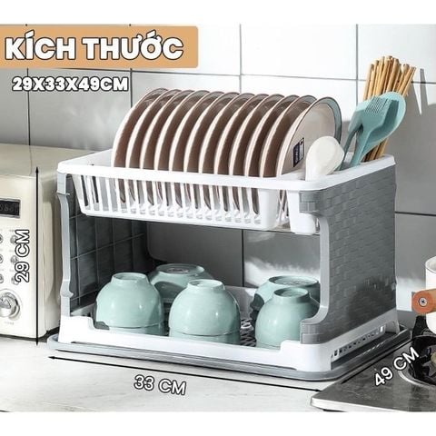 Giá Để Chén Đĩa 2 Tầng, Kệ Để Bát Có Khay Ráo Nước Tiện Lợi Nhựa Cao Cấp.