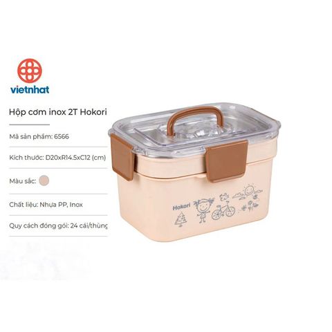 Hộp Đựng Cơm 2 Tầng Hokori Lòng Inox Không Gỉ Nhựa Viêt Nhật Cao Cấp.