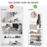 Kệ Để Giày Đa Năng, Kệ Giày Dép 4 Tầng Kết Hợp 8 Móc Treo Đồ Treo Nón Bảo Hiểm Tiện Dụng