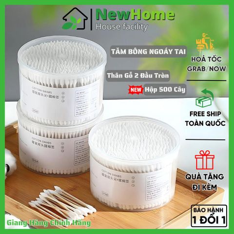 Hộp 500 Tăm Bông Ngoáy Tai Thân Gỗ 2 Đầu Tròn Dùng Một Lần Dành Cho Gia Đình Hàng Nội Địa Trung.