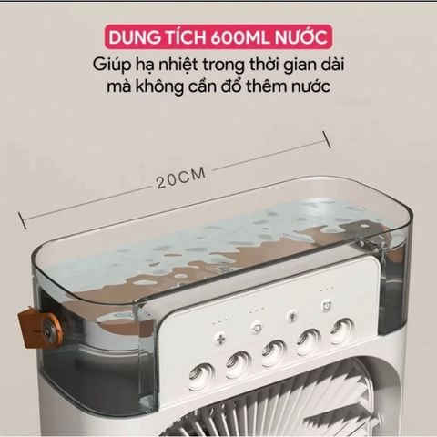 Quạt Hơi Nước Phun Sương Mini 600ml Thiết Kế 5 Vòi Phun Sương Tích Hợp Đèn Ngủ.