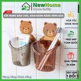 Cốc Đựng Bàn Chải, Kem Đánh Răng Hình Gấu Dễ Thương Gắn Tường Cao Cấp