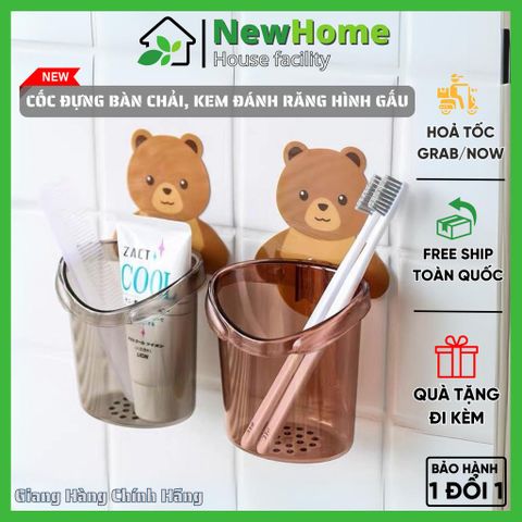 Cốc Đựng Bàn Chải, Kem Đánh Răng Hình Gấu Dễ Thương Gắn Tường Cao Cấp