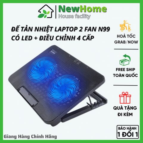 Đế Tản Nhiệt Laptop Máy Tính Macbook N99 2 Fan Có Led - Điều Chỉnh Nâng Hạ Độ Cao Hàng Chính Hãng