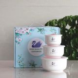Bộ 3 Bát Sứ Thiên Nga Có Nắp Hút Chân Không đựng Thực Phẩm Nhiều Kích Cỡ