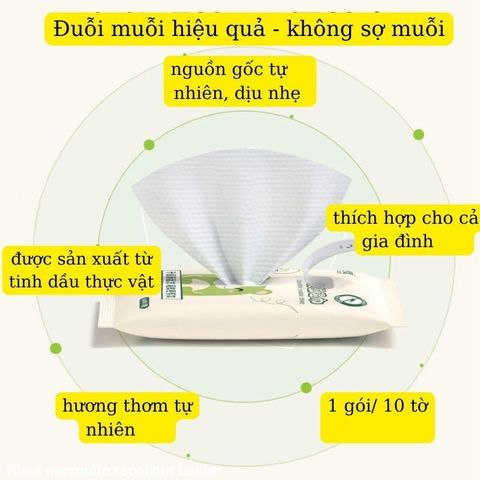 Khăn Giấy Ướt Đuổi Muỗi, Côn Trùng An Toàn Cho Bé Gói 10 Khăn Tiện Dụng