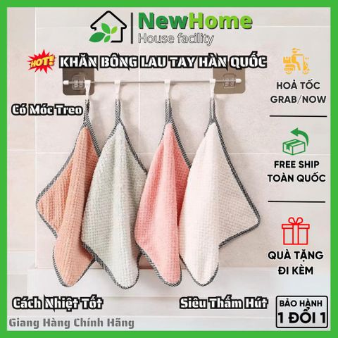 Khăn Treo Lau Tay Có Móc Treo Hàn Quốc - Chất Vải Bông Siêu Thấm Hút, Cách Nhiệt Chống Nóng