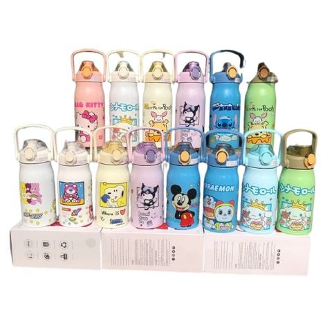 Bình Giữ Nhiệt 1200ml Hoạt Hình Dễ Thương Chất Liệu Inox 316 Chống Gỉ Kèm Quai Xách Tiện Lợi.