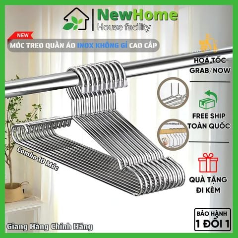 Set 10 Móc Treo Quần Áo Chất Liệu Inox 304 Cao Cấp Bền Đẹp - Chịu Tải Tốt.