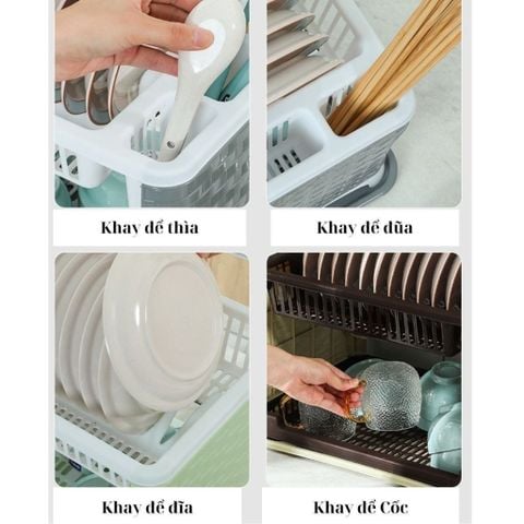 Giá Để Chén Đĩa 2 Tầng, Kệ Để Bát Có Khay Ráo Nước Tiện Lợi Nhựa Cao Cấp.