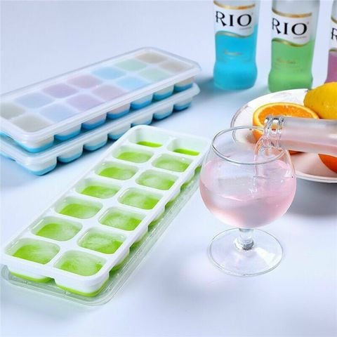 Khay Làm Nước Đá Viên Bằng Silicon 14 Ô - Lấy Đá Thông Minh Kèm Nắp Đậy Tiện Lợi.