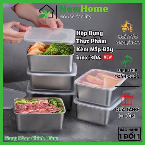 Hộp đựng Thực Phẩm Inox 304 Khay Inox Đựng Thực Phẩm Lạnh Có Kèm Nắp Đậy Tiện Lợi