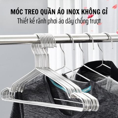 Set 10 Móc Treo Quần Áo Chất Liệu Inox 304 Cao Cấp Bền Đẹp - Chịu Tải Tốt.