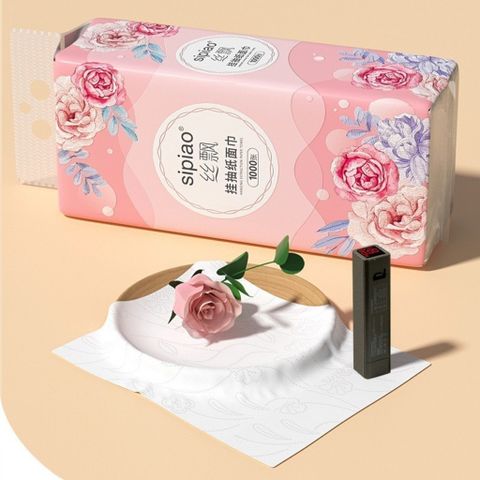 Khăn Rút Treo Tường SIPIAO Hoa Hồng Bịch 1000 Tờ - 4 Lớp Dai Mềm Từ Bột Tre
