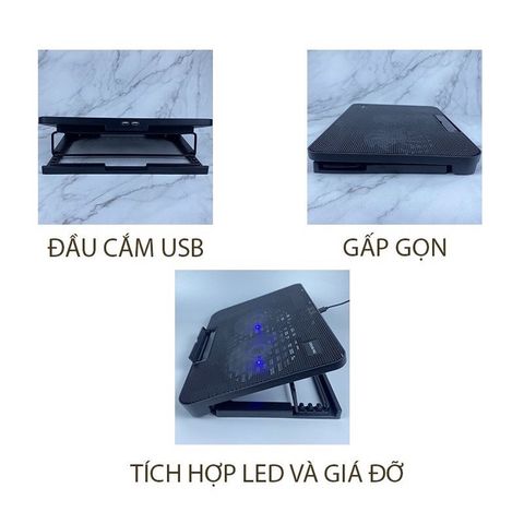 Đế Tản Nhiệt Laptop Máy Tính Macbook N99 2 Fan Có Led - Điều Chỉnh Nâng Hạ Độ Cao Hàng Chính Hãng
