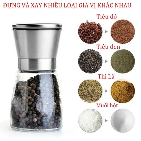 Dụng Cụ Xay Tiêu Cầm Tay Thủy Tinh Đa Năng Thân Máy Inox Lưỡi Xay Gốm Cao Cấp.
