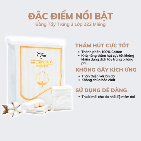 Bông Tẩy Trang Cotton Hai Mặt Dùng Một Lần 3 Lớp Siêu Mềm Hàng Nhập Khẩu [Set 222 Miếng]