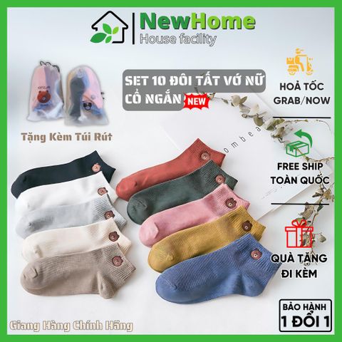 Set 10 Đôi Tất Vớ Nữ Cổ Ngắn Nhiều Màu Hình Gấu Kute Tặng Kèm Túi Rút Tiện Lợi.