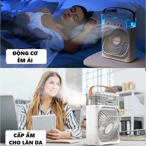 Quạt Hơi Nước Phun Sương Mini 600ml Thiết Kế 5 Vòi Phun Sương Tích Hợp Đèn Ngủ.